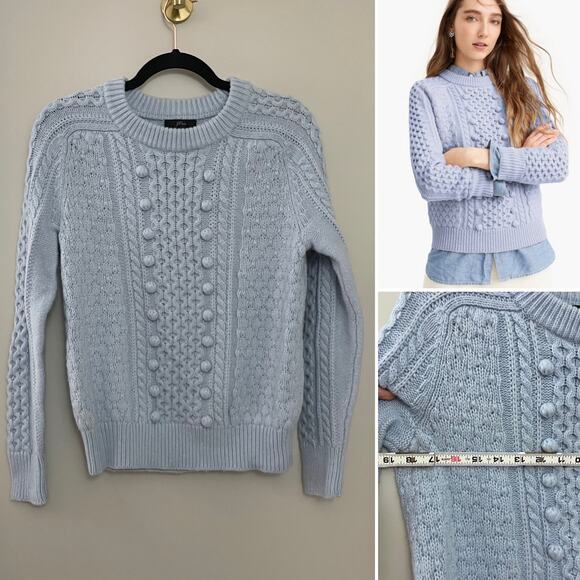 J. Crew‎ Preppy Classic Popcorn Cable Boxy Wool Blend Blue Sweater Oversized S - Picture 1 of 10